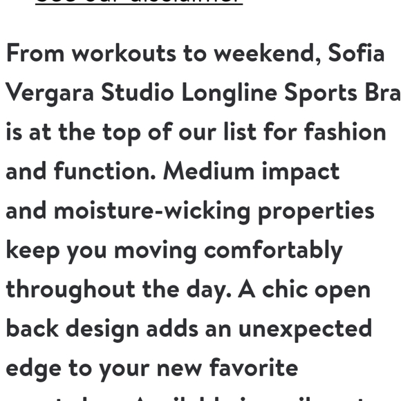 Sofia Active by Sofia Vergara Medium Impact Longline Sports Bra Size Medium NWT - Picture 7 of 12